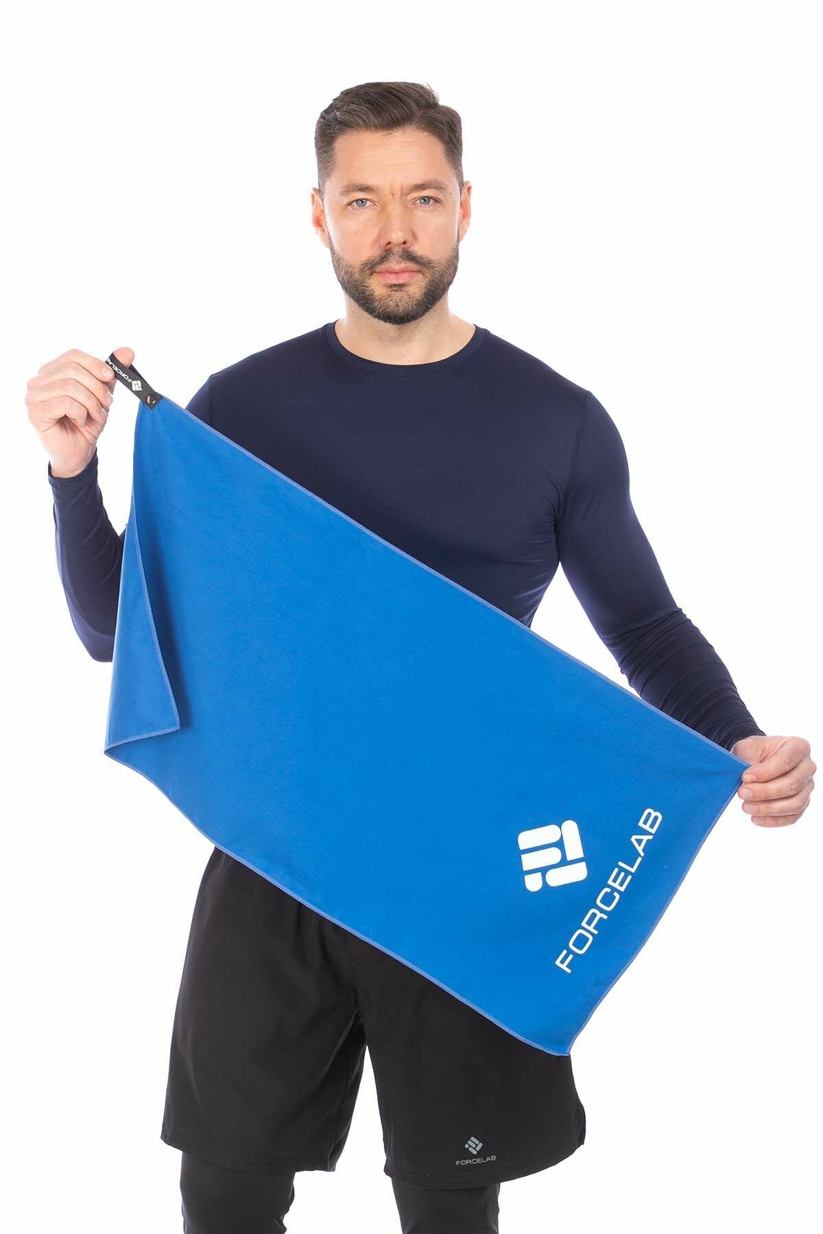 Полотенце FORCELAB маленькое спортивное быстросохнущее мягкое из микрофибры для бассейна, тренировок, фитнеса, спорта, для рук размер 40х80, синее