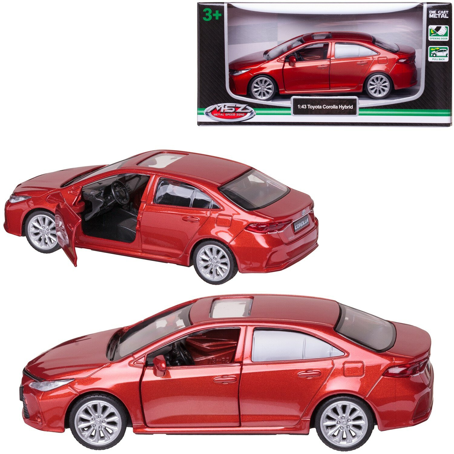 Машинка металлическая MSZ серия 1:43 Toyota Corolla Hybrid, цвет оранжевый, инерционный механизм, двери открываются WE-15969O