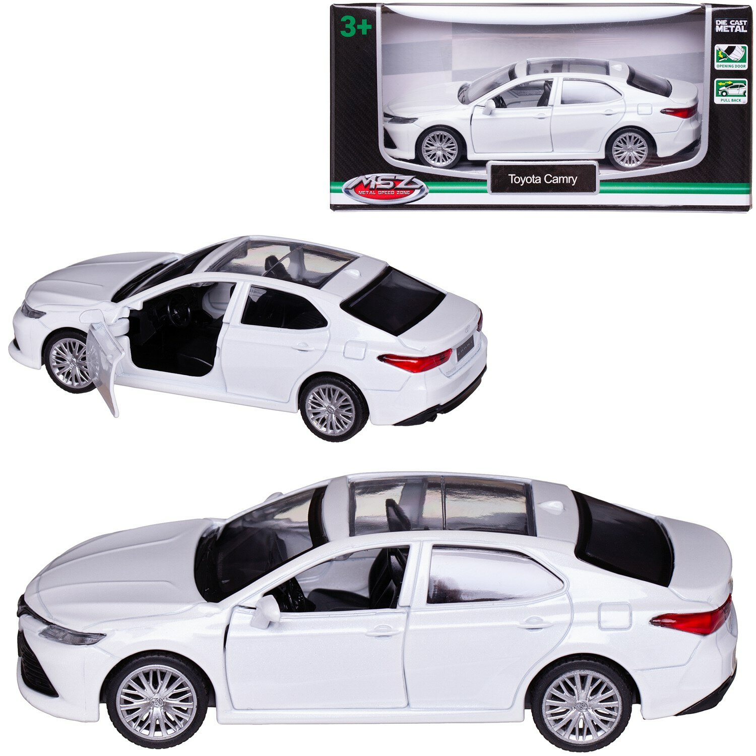 Машинка металлическая MSZ серия 1:43 Toyota Camry, цвет белый, инерционный механизм, двери открываются WE-15961W