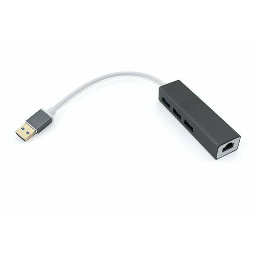 Адаптер USB Type-A на USB 3.0*3 + RJ45 серый переходник usb type a rj45 100мбит