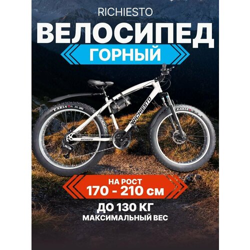 Велосипед Fatbike Richiesto 26 Фэтбайк на спицах взрослыйподростковый 21 рама Вездеход На широких колесах серебристый 32100₽