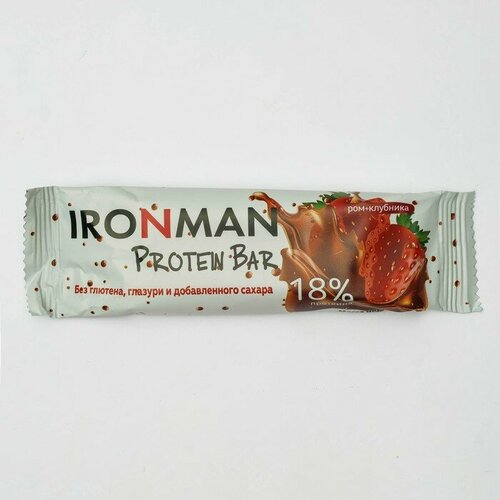 IRONMAN Протеиновый батончик IRONMAN Protein Bar, без глазури, ром-клубника, 50 г рулет мини мастер десерта 175г 5шт 35г клубника раменск