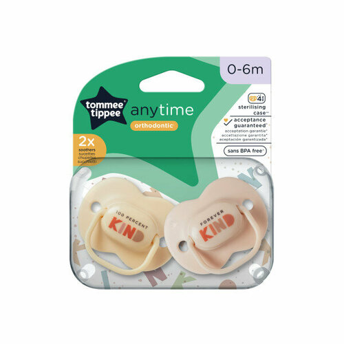 Соски-пустышки Tommee Tippee Anytime для детей от 0 до 6 месяцев, 2 штуки