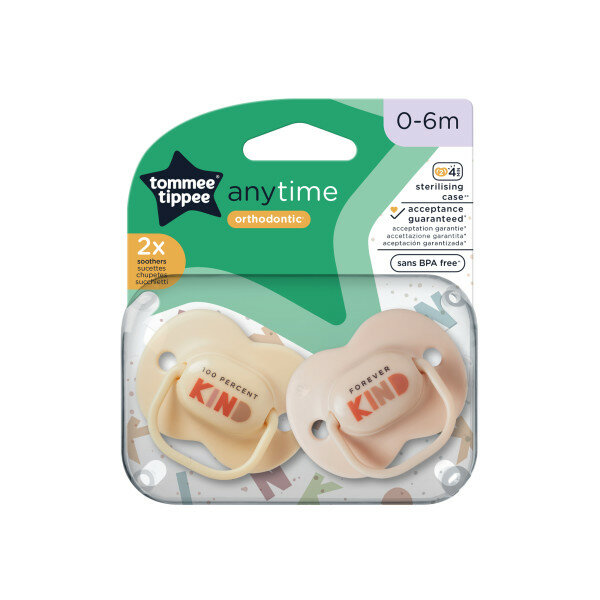 Соски-пустышки Tommee Tippee "Anytime" для детей от 0 до 6 месяцев, 2 штуки