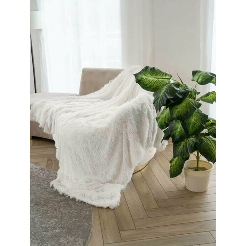 Плед пушистый, покрывало на кровать, для дивана, Белый, 220х240 см