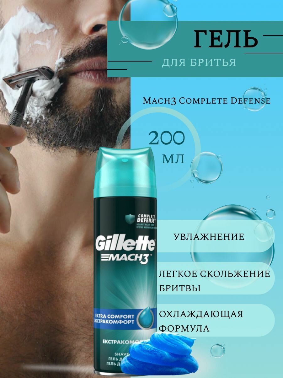 Gillette Гель для бритья Mach3 Complete Defense, экстракомфорт, 200 мл /