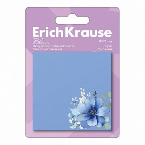 Блок с липким краем бумажный 75х75 мм ErichKrause Pastel Bloom 50 листов синий 309₽