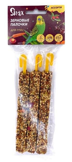 Зерновые палочки для птиц Snax ассорти (вишня, шиповник, овощи) 3 шт,75г (2 шт)