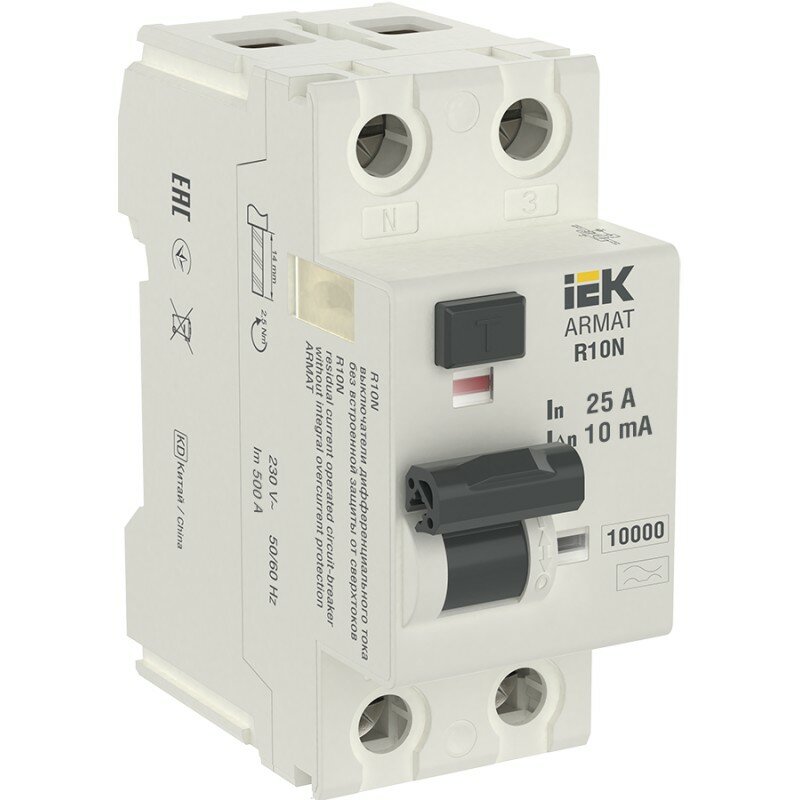 Выключатель дифференциального тока R10N 2P 25А IEK AR-R10N-2-025C010