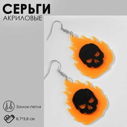 Серьги , черный, оранжевый