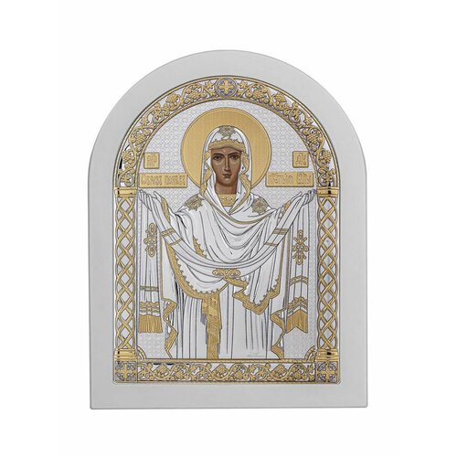 Икона серебряная, греческая Покрова БМ, 105х140 мм.