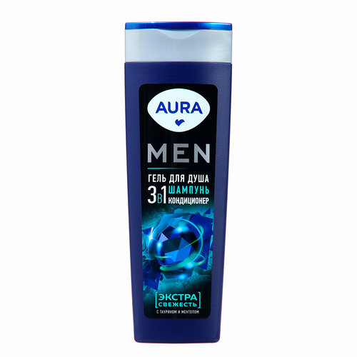 Гель для душа 3в1 AURA Men экстра свежесть 380 мл 363₽