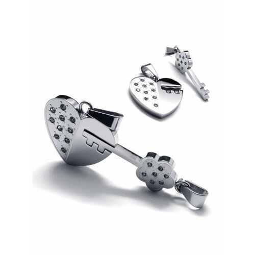 кулоны для влюбленных ключ от сердца любимой Комплект подвесок 4Love4You, фианит, серебряный