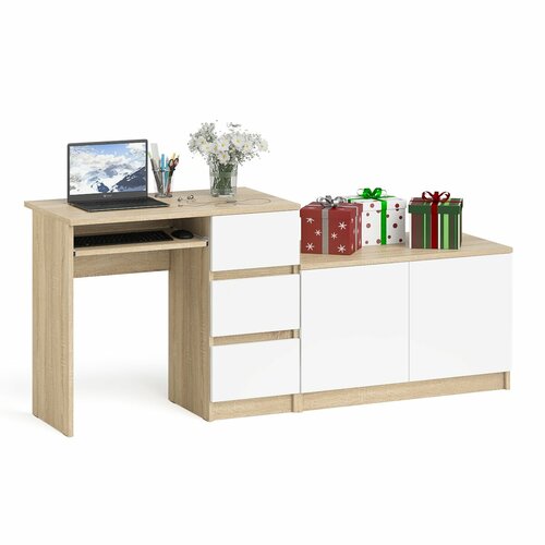 Стол компьютерный СВК Мори МС-6 ящики справа и тумба МА900 дуб сонома/белый