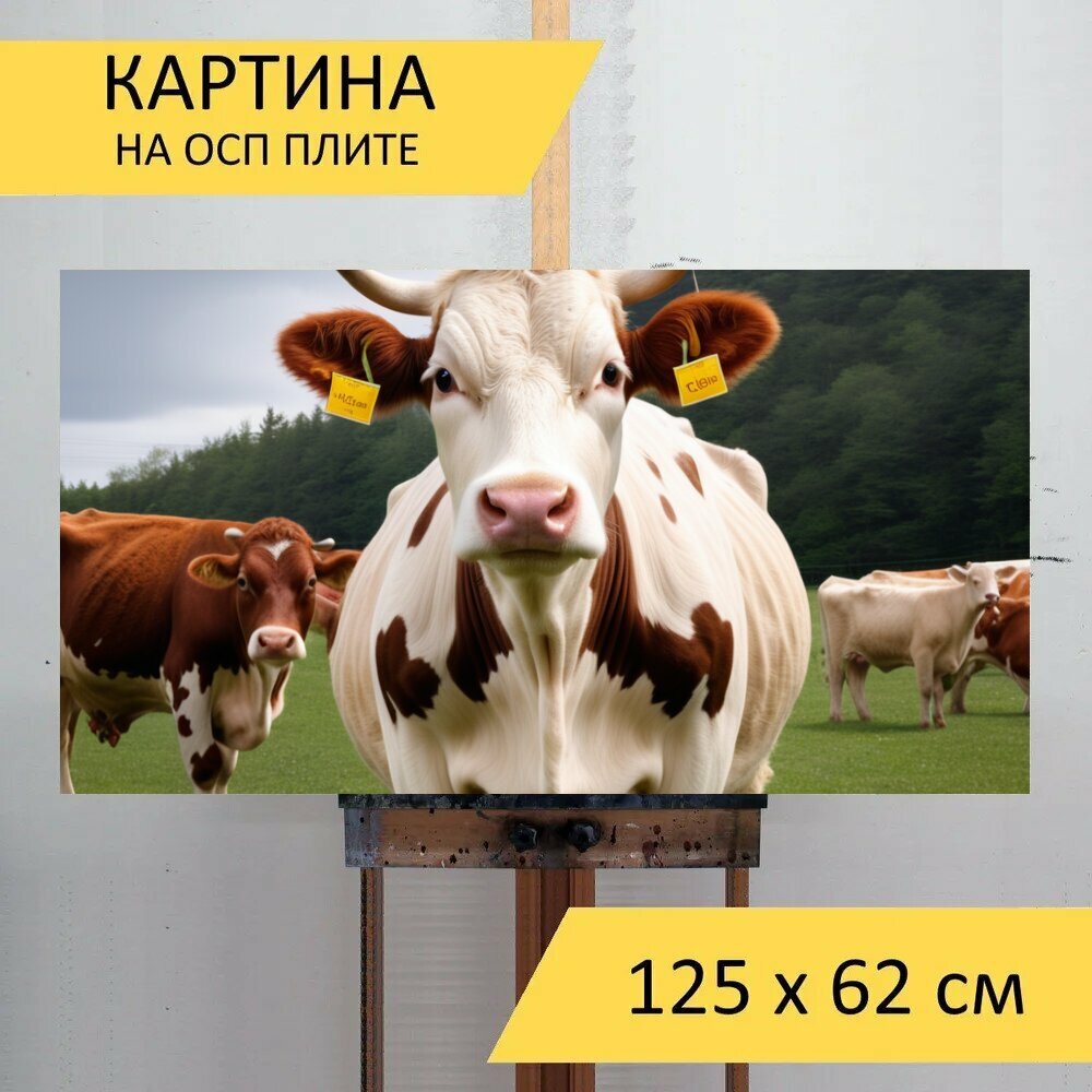 Картина на ОСП любителям природы "Животные, корова, стадо" 125x62 см. для интерьера на стену