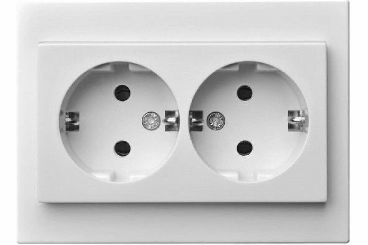 фото LIREGUS Розетки с заземлением двойные Эпсилон IKL 16-005/405 E/B белая без рамки 28-021