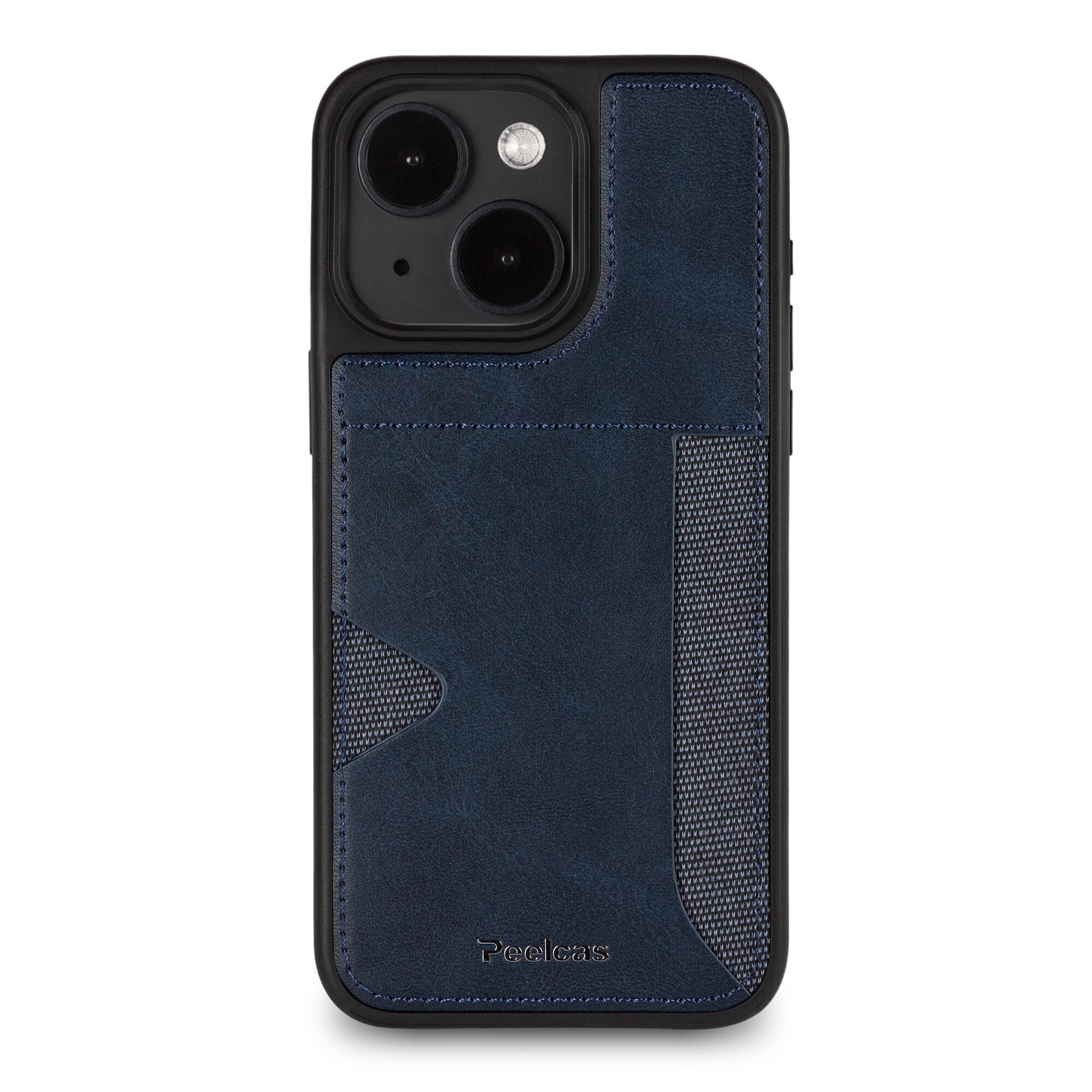 Чехол кожаный на iphone 14 (6,1) с карманом для карт синий — фото 1