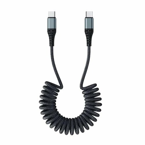 Зарядный кабель ROCK PD 60W Type-C to Type-C Spring Coil Fast Charge Data Cable L150CM черный