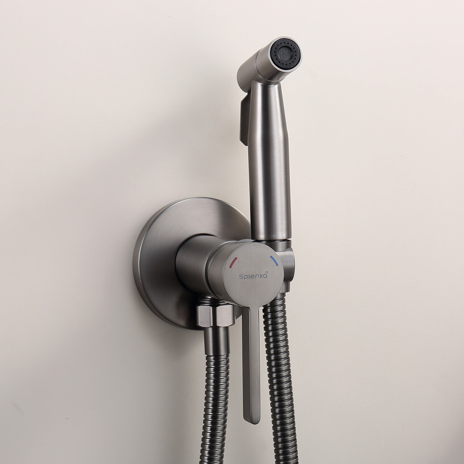 Смеситель с гигиеническим душем Splenka S221.52.09, нержавеющая сталь, графит — фото 1