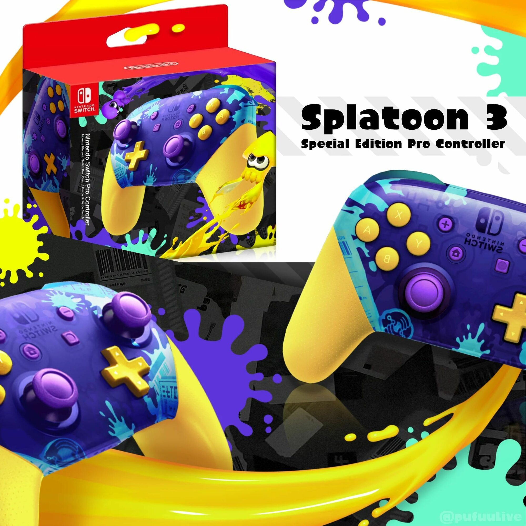 Игровой контроллер, геймпад для Nintendo Switch Pro Splatoon 3, поддерживает Bluetooth, NFC — фото 1