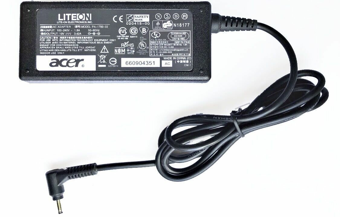 Блок питания для Acer A315-22 S5-371 S7-391 SF314 S7-391 R7-371 SF315-52 (19V 3.42A 65W 3.0*1.1)