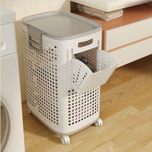 Изображение товара Пластиковая корзина для белья с колесиками, Хранение в ванной комнате