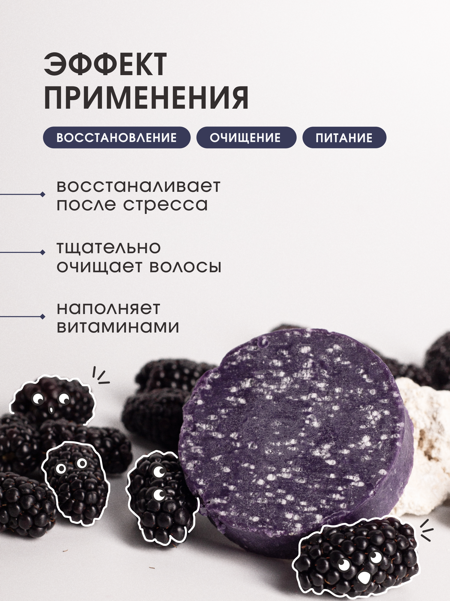 Твердый шампунь Hooly Dooly для всех типов волос с экстрактом ежевики 50 г. — фото 1