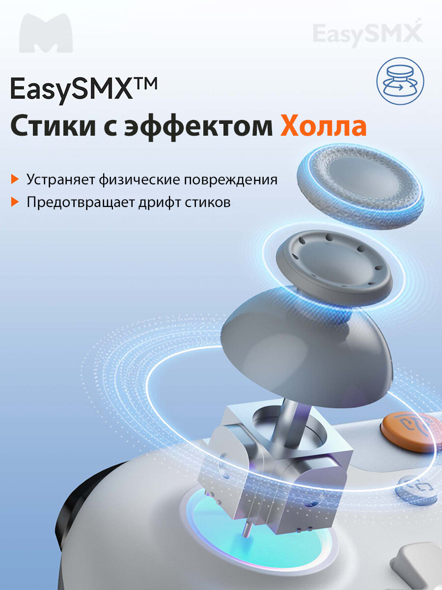 Беспроводной геймпад EasySMX X05 с RGB подсветкой, для ПК, Steam Deck, iOS, Android, датчики Холла, цвет серый (VG-C507) — фото 1