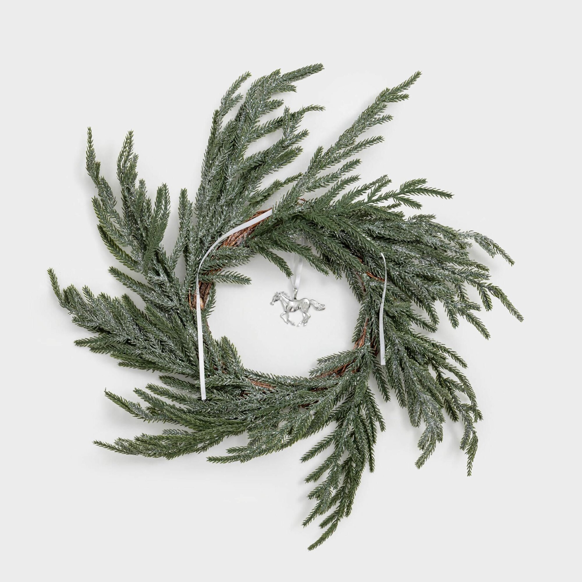 Венок декоративный 18/50 см пластик/бумага Ель с серебристой лошадкой Conifer decor