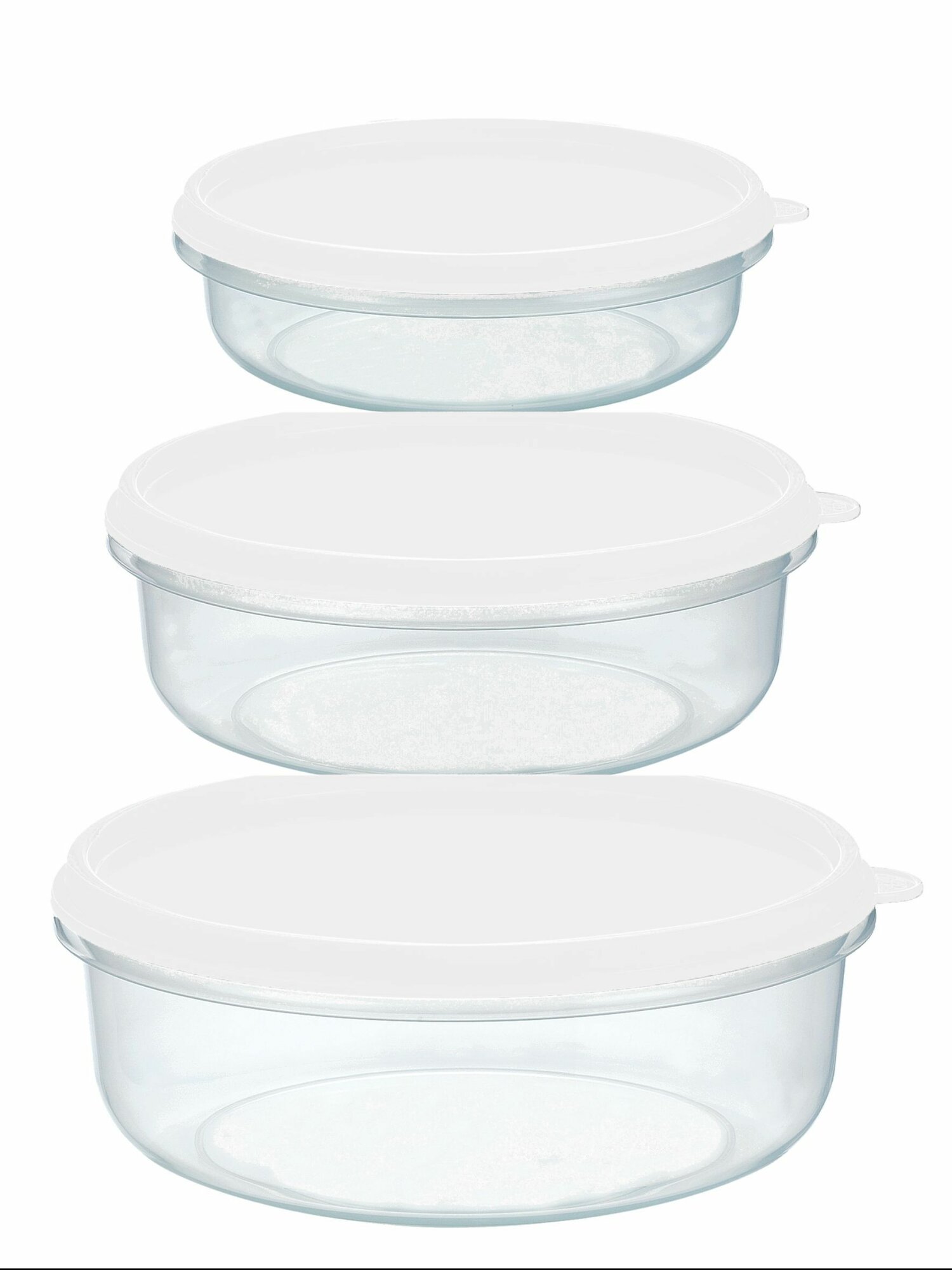 Набор Cosmoplast 3 контейнера пищевых круглых  0 5 1 1 75 л  крышки белые