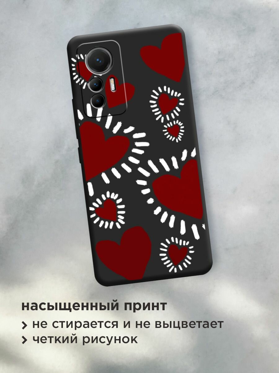 Чехол на Xiaomi 12 Lite / Сяоми 12 Лайт с принтом "Бордовые сердца 2" — фото 1