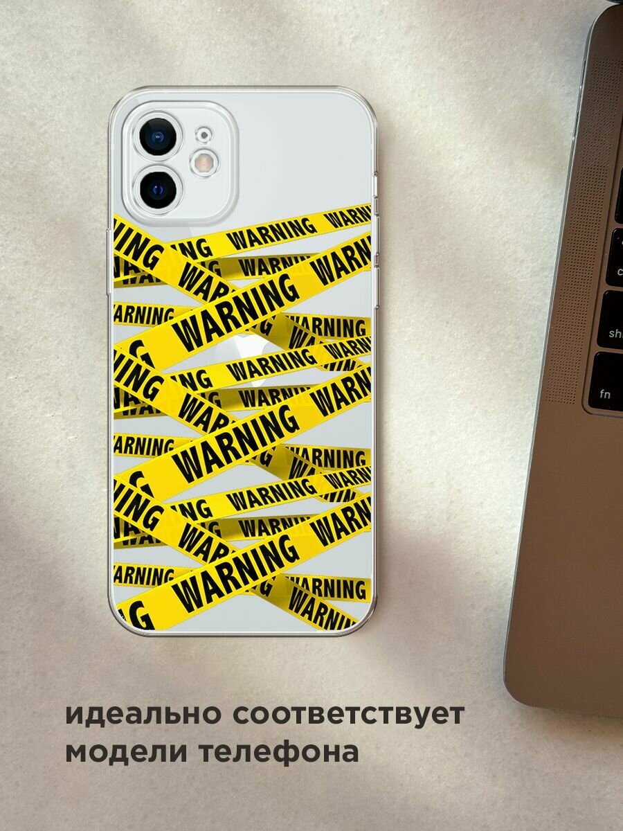 Чехол на Apple iPhone 12 mini / Айфон 12 Мини с принтом "Warning!", прозрачный — фото 1