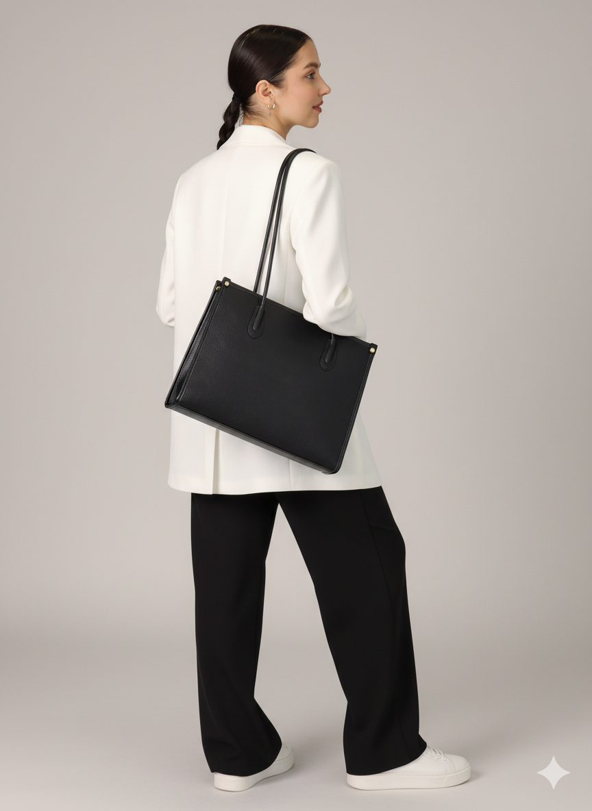 Сумка тоут Evangelina May, фактура рельефная, зернистая, матовая, черная — фото 1