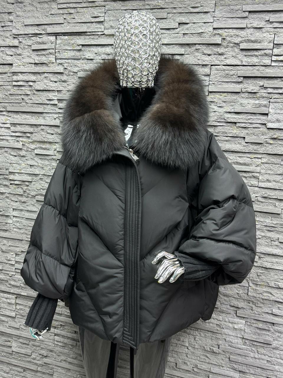 Куртка  Осень-зима 2025, размер 56, черный/коричневый