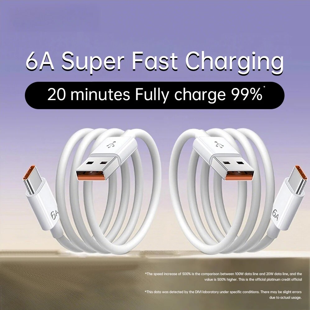 DIVI 100W 6A USB-кабель типа C Super Fast Charing Line для Xiaomi Samsung Huawei Honor Кабель для быстрой зарядки USB-кабель для передачи данных 2PCS 1 м Тип-C — USB-A
