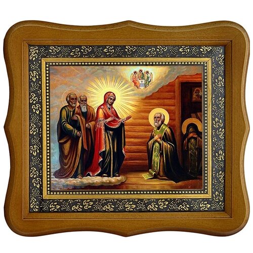 Явление Пресвятой Богородицы преподобному Сергию Радонежскому. Икона на холсте.