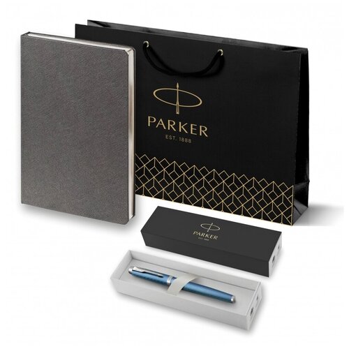 подарочный набор ручка роллер parker im premium t318 blue grey ct цвет чернил черный и ежедневник серебристого цвета Подарочный набор: Ручка роллер Parker IM Premium T318 Blue Grey CT, цвет чернил черный и ежедневник серебристого цвета