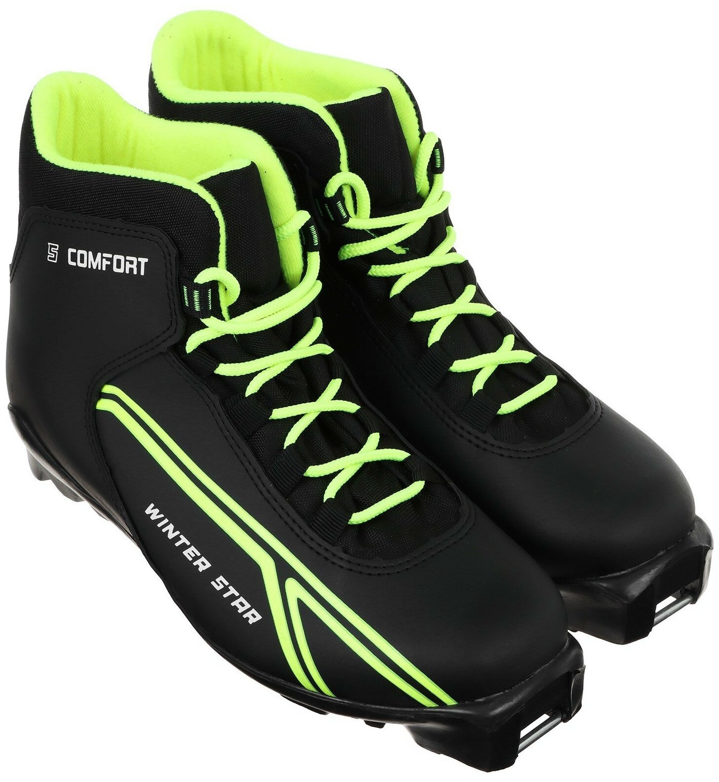 Ботинки лыжные Winter Star "Сomfort", SNS, искусственная кожа, размер 38, цвет чёрный, лайм-неон