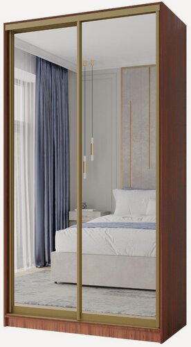 Изображение товара Шкаф купе, для одежды Зигмунд 2, Легкомаркет, 100х45х240, платяной, орех экко, профиль золото, с зеркалом