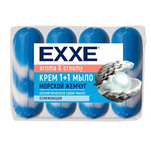 Крем-мыло Exxe 1+1, Морской жемчуг, синее полосатое, 4 шт. по 90 г крем мыло exxe 1 1 оливковое масло зеленое полосатое 80 г