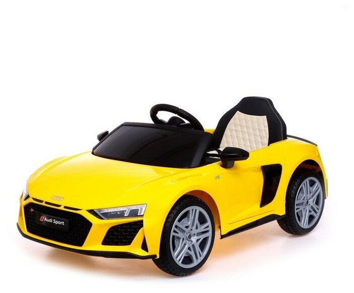 Электромобиль AUDI R8 SPYDER, EVA колёса, кожаное сидение, цвет жёлтый