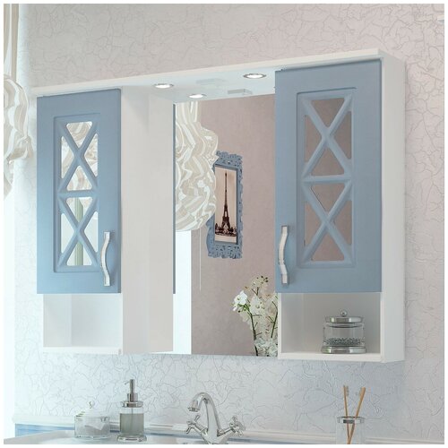 Зеркало шкаф для ванной с подсветкой / мебель для ванной Sfarzoso Duglas №3 105 патина голубая 2 шкафчика 19х100х76