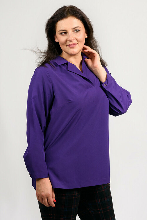 Блуза  SVESTA, повседневный стиль, прямой силуэт, длинный рукав, разрез, манжеты, размер 60, фиолетовый