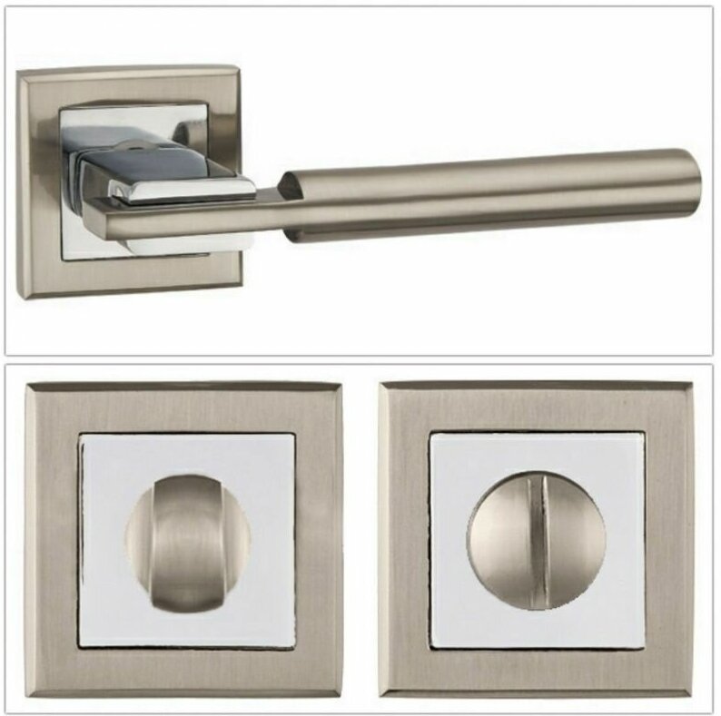 Комплект дверных ручек Punto CITY_QL_SN/CP-3_W матовый никель/хром (ручка + завертка WC)