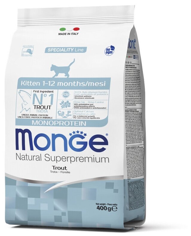 Сухой корм Monge Cat Speciality Line Monoprotein для котят и беременных кошек, из форели 400 г - фотография № 2