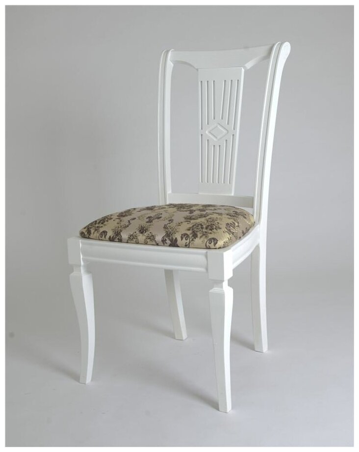 Деревянный стул Милорд белый с классическим узором на сиденье