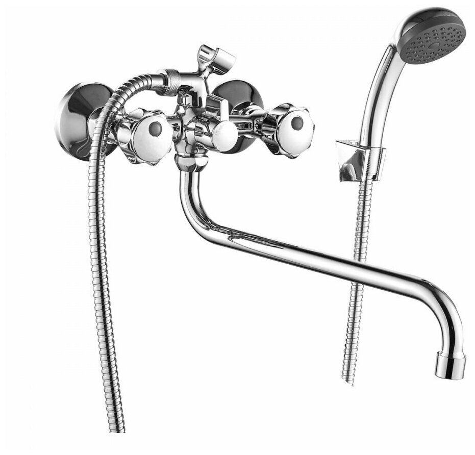 Смеситель DECOROOM DR50045R двуручный для ванны универсальный с поворотным изливом 300 мм