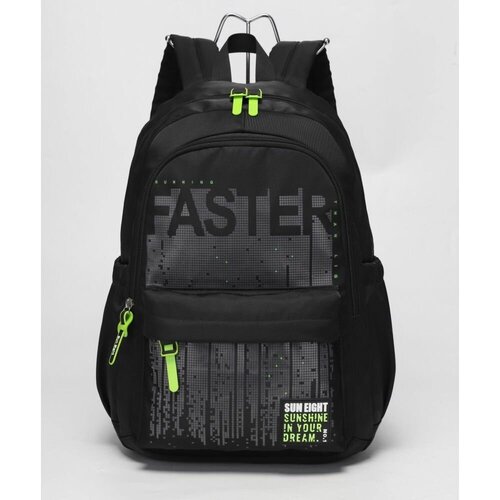 Рюкзак школьный SE-8399, черный/салатовый, 15,6