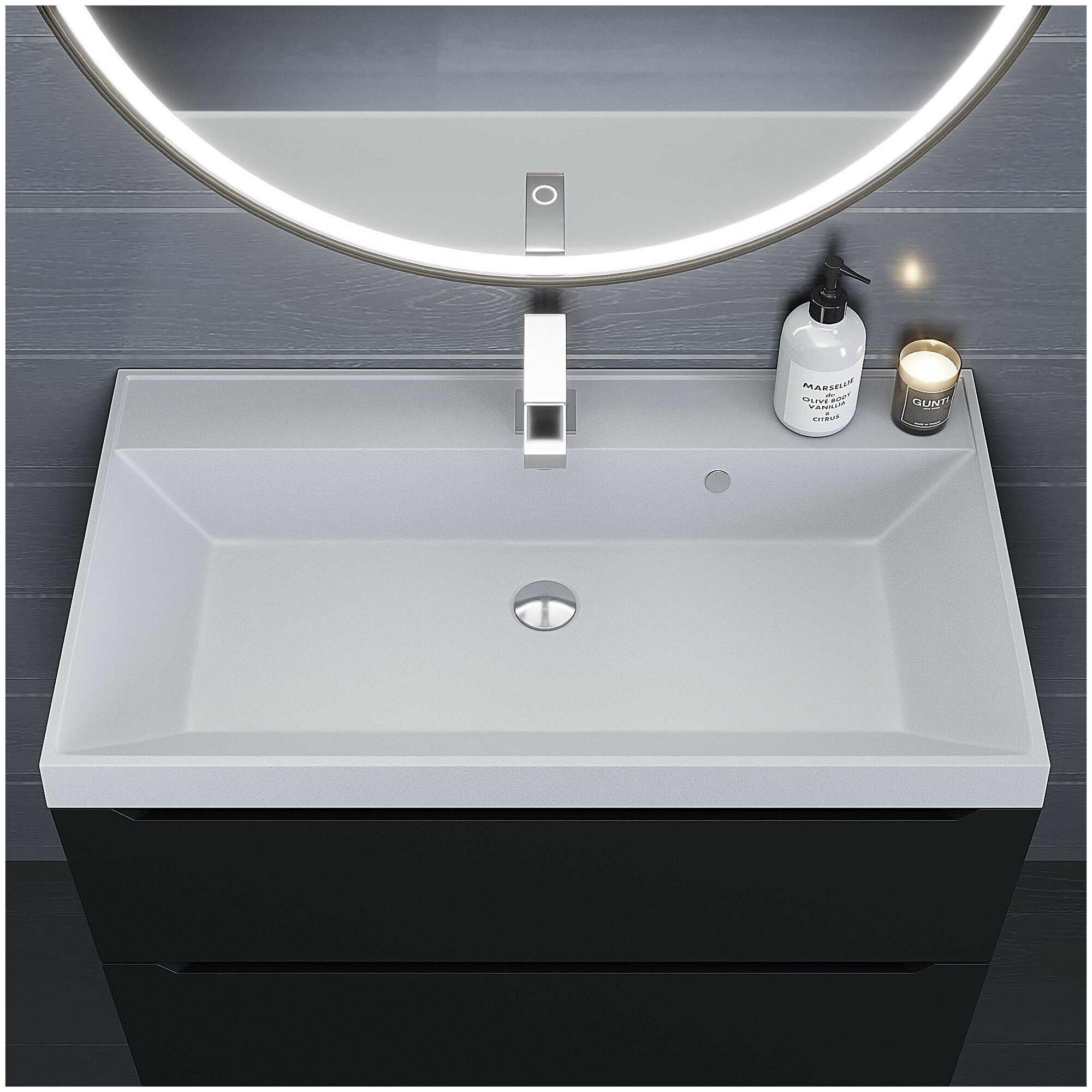 Раковина кварцевая для ванной комнаты Uperwood Classic Quartz 80 см, белая матовая, жасмин - фотография № 4