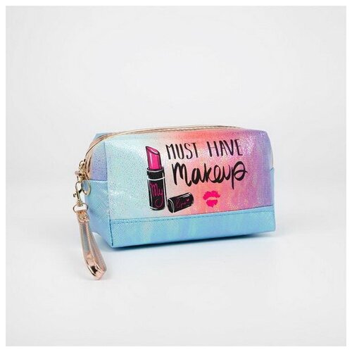 фото Косметичка на молнии, с ручкой, цвет голубой